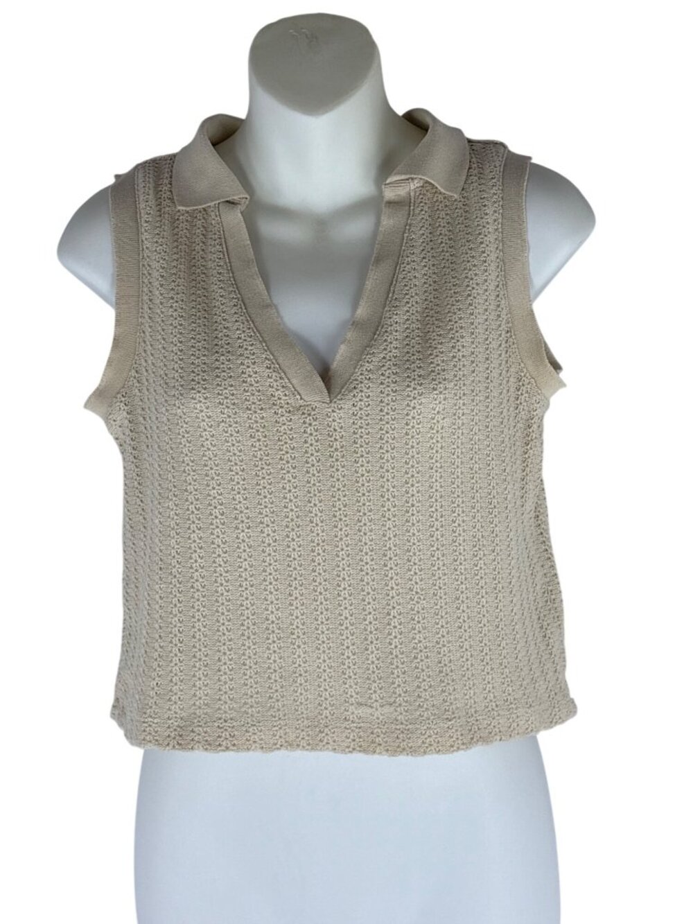 Y2K Style No Boundaries Collared Crochet Tank Top Beige Knit Vest Coquette Beach